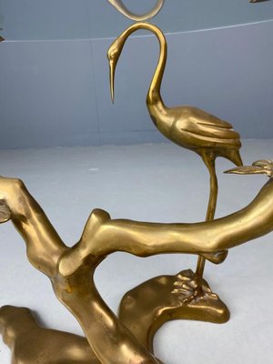 Brass Bonsai Tree & Cane Bird Side Table by Willy Daro, Belgium, 1970s-DT-2026294