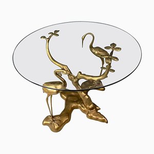 Brass Bonsai Tree & Cane Bird Side Table by Willy Daro, Belgium, 1970s-DT-2026294