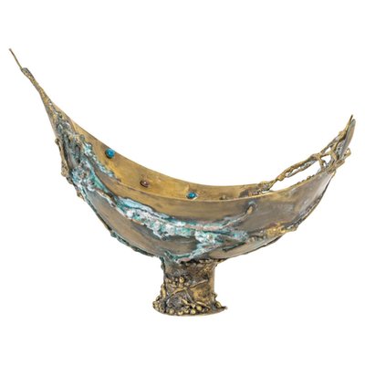 Brass Bowl with Inlay of Semi-Precious Stones, 1960-WFS-2023160