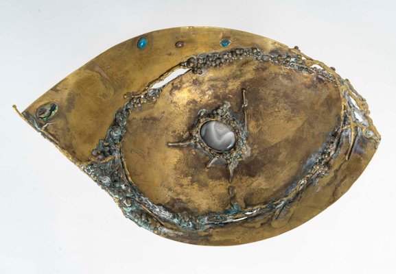 Brass Bowl with Inlay of Semi-Precious Stones, 1960-WFS-2023160