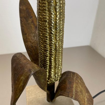 Brass, Bronze and Travertine Table Light attributed to Maison Charles, France, 1970s-QZ-1769391