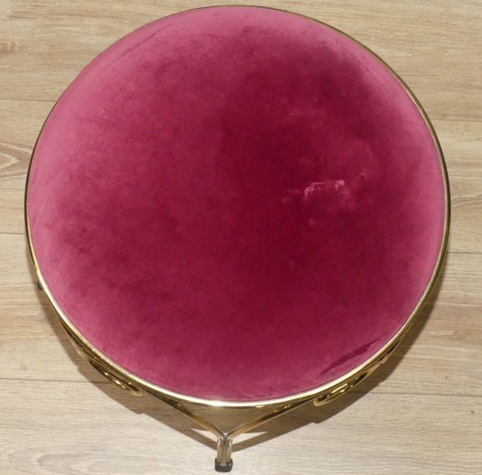 Brass & Burgundy Velvet Stool, 1970s