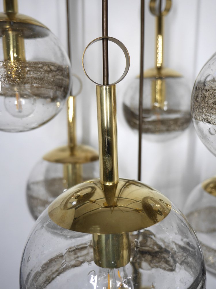 Brass Cascade Lamp with 7 Glass Balls, Germany, 1960s