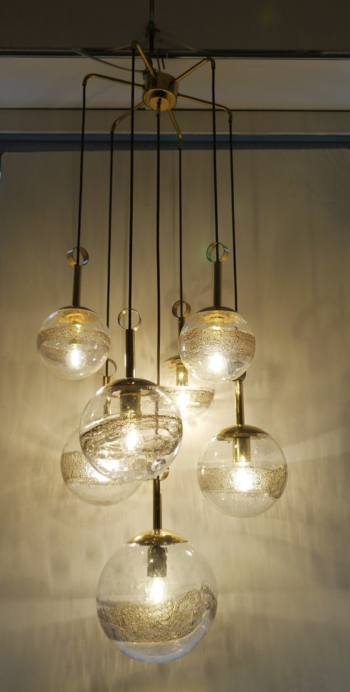 Brass Cascade Lamp with 7 Glass Balls, Germany, 1960s