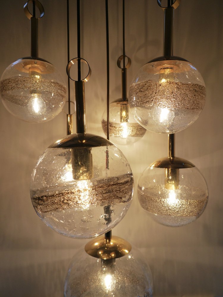 Brass Cascade Lamp with 7 Glass Balls, Germany, 1960s