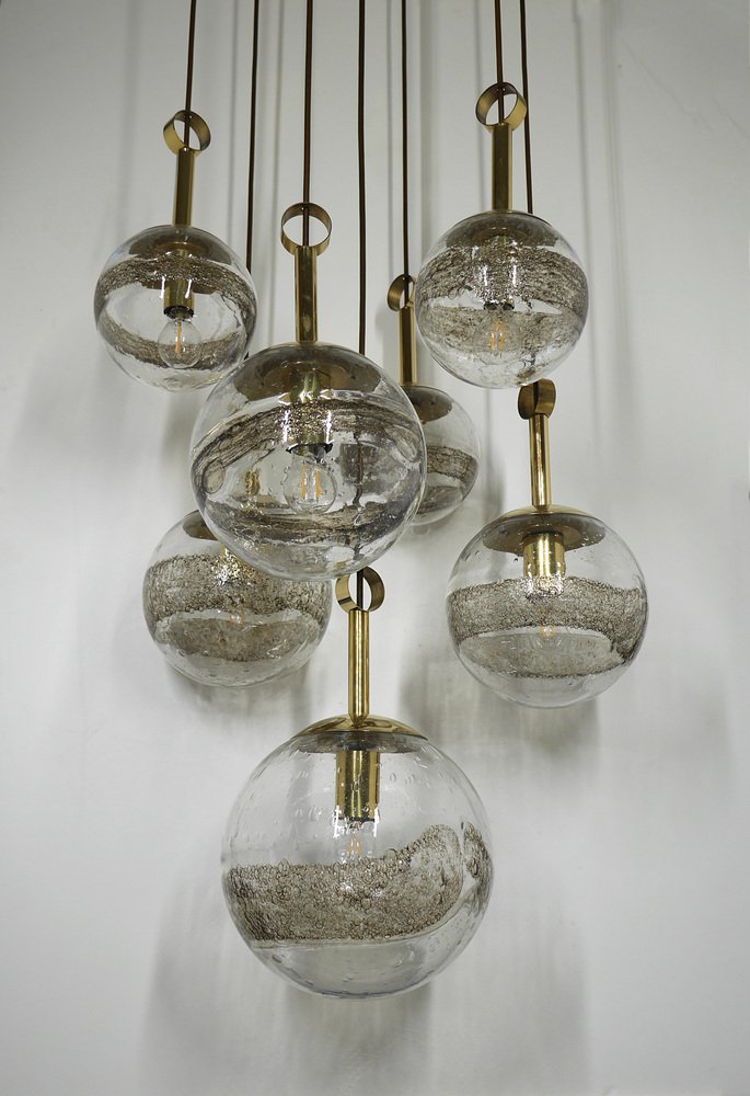 Brass Cascade Lamp with 7 Glass Balls, Germany, 1960s