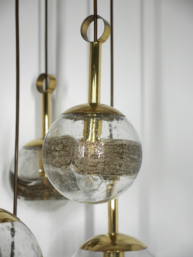 Brass Cascade Lamp with 7 Glass Balls, Germany, 1960s