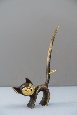 Brass Cat Figurine Ring Holder by Walter Bosse for Herta Baller, 1950s-SPD-680375