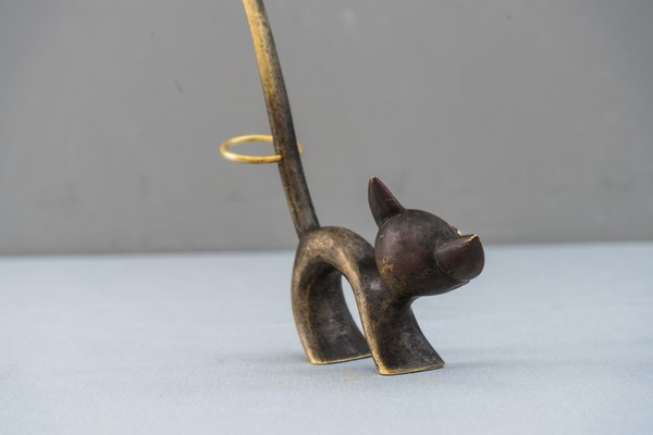 Brass Cat Figurine Ring Holder by Walter Bosse for Herta Baller, 1950s-SPD-680375