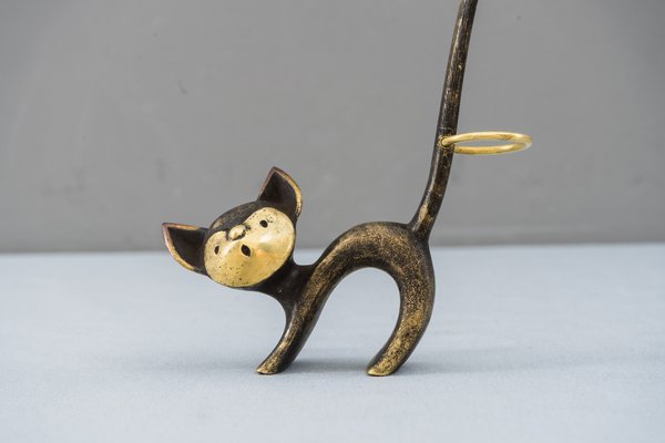 Brass Cat Figurine Ring Holder by Walter Bosse for Herta Baller, 1950s-SPD-680375