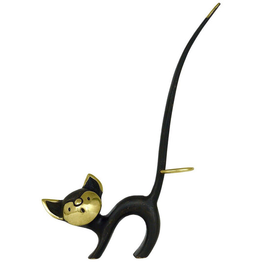 Brass Cat Jewelry Ring Holder by Walter Bosse for Baller Austria, 1950s