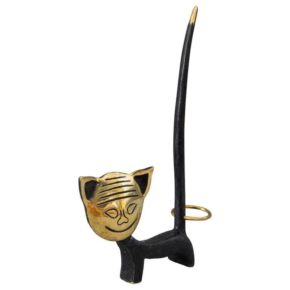 Brass Cat Ring Holder Attributed to Richard Rohac , 1950s