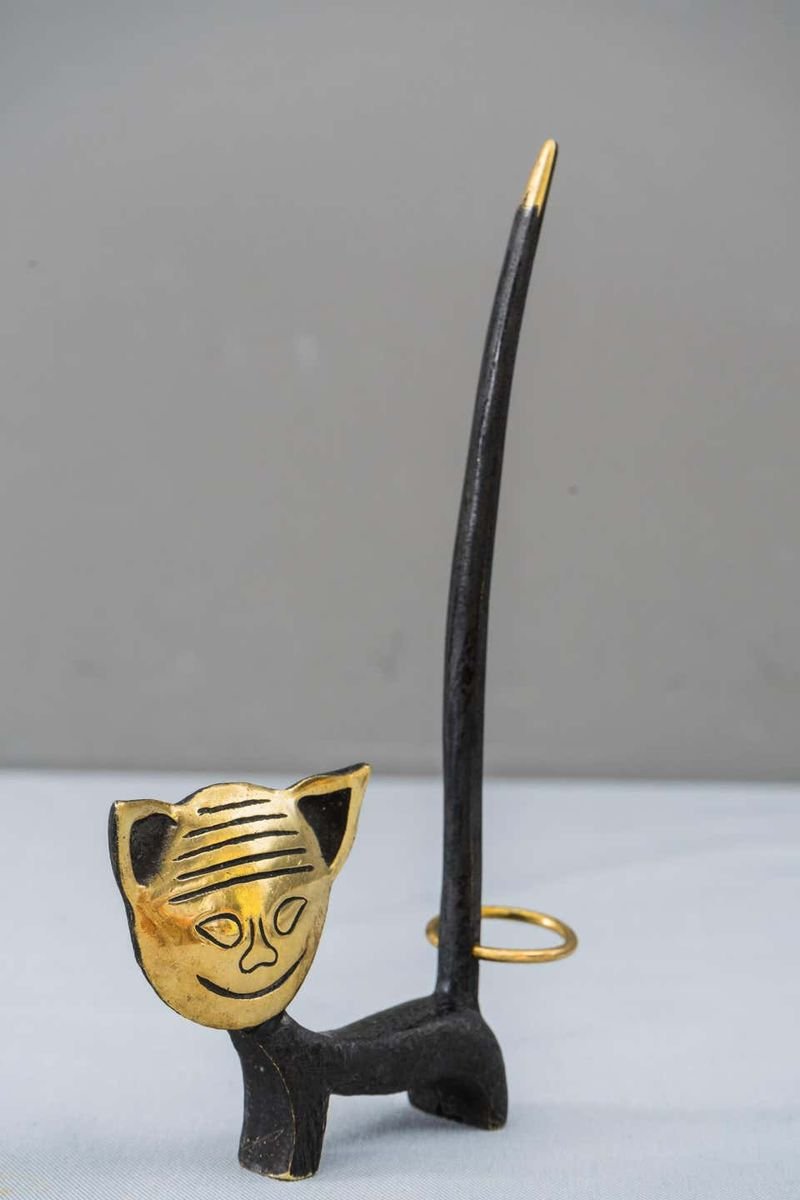 Brass Cat Ring Holder Attributed to Richard Rohac , 1950s