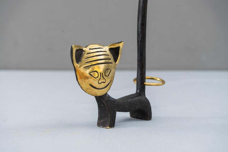 Brass Cat Ring Holder Attributed to Richard Rohac , 1950s