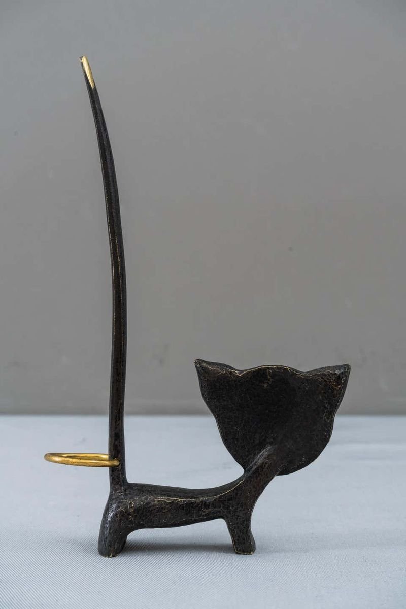 Brass Cat Ring Holder Attributed to Richard Rohac , 1950s