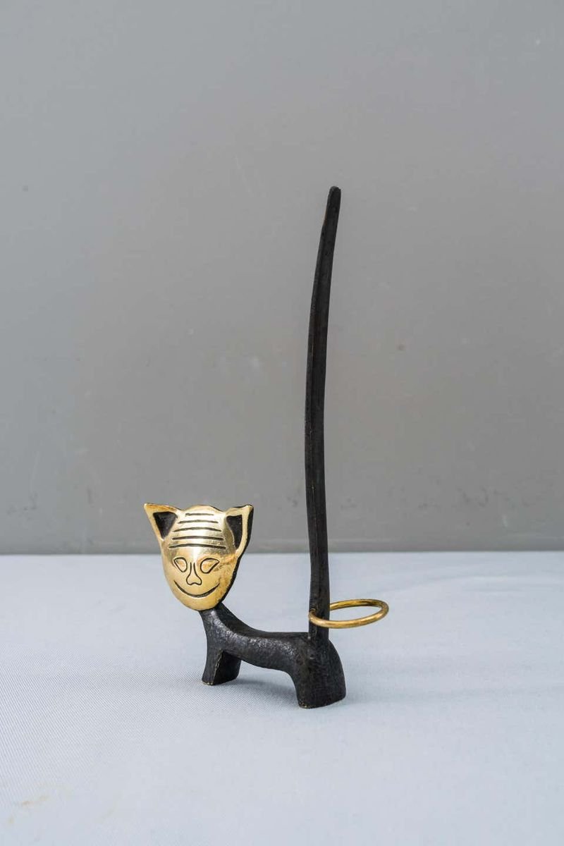 Brass Cat Ring Holder Attributed to Richard Rohac , 1950s