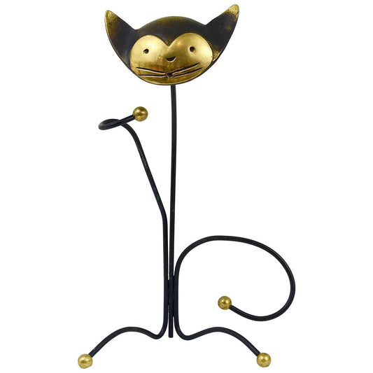 Brass Cat Wine Bottleholder by Walter Bosse attributed to Herta Baller, Austria, 1950s