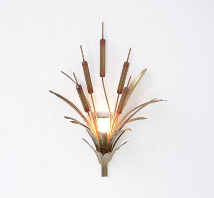 Brass Cattail Wall Lamp Attributed to Maison Jansen, 1970s-VT-639993