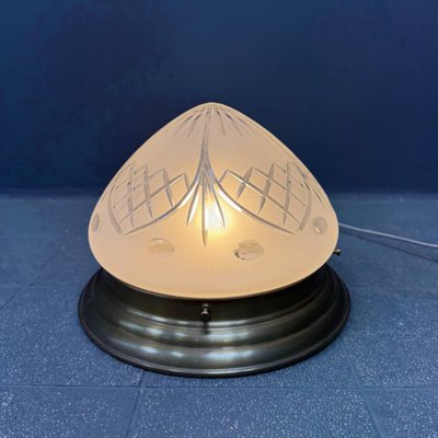 Brass Ceiling Lamp with Frosted Glass Shade, 1970s-NPL-2028660