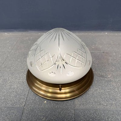 Brass Ceiling Lamp with Frosted Glass Shade, 1970s-NPL-2028660