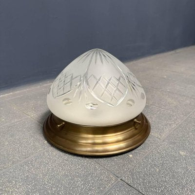 Brass Ceiling Lamp with Frosted Glass Shade, 1970s-NPL-2028660