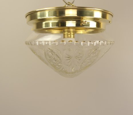 Brass Ceiling Lamp with Lead Crystal Shade, 1920s-KDB-1767881