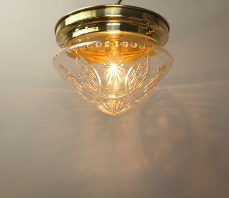 Brass Ceiling Lamp with Lead Crystal Shade, 1920s-KDB-1767881