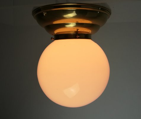 Brass Ceiling Lamp with Opal Screen, Vienna, 1930s-KDB-1338012