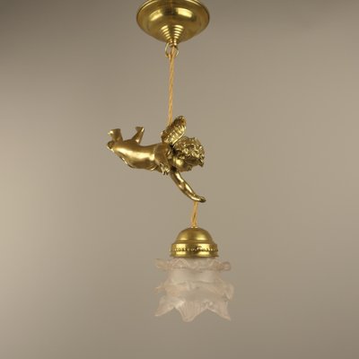 Brass Ceiling Lamp with Putto, France, 1910s-KDB-1754673