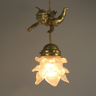 Brass Ceiling Lamp with Putto, France, 1910s-KDB-1754673