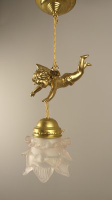 Brass Ceiling Lamp with Putto, France, 1910s-KDB-1754673