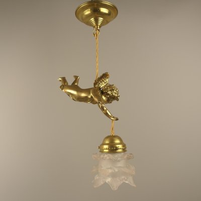 Brass Ceiling Lamp with Putto, France, 1910s-KDB-1754673