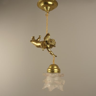 Brass Ceiling Lamp with Putto, France, 1910s-KDB-1754673