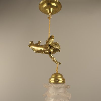 Brass Ceiling Lamp with Putto, France, 1910s-KDB-1754673