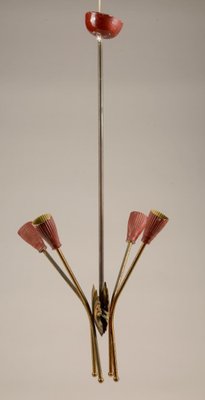 Brass Ceiling Lamp with Red Metal Caps, Italy, 1960s-RAQ-669936