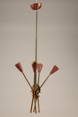 Brass Ceiling Lamp with Red Metal Caps, Italy, 1960s-RAQ-669936