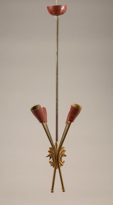 Brass Ceiling Lamp with Red Metal Caps, Italy, 1960s-RAQ-669936