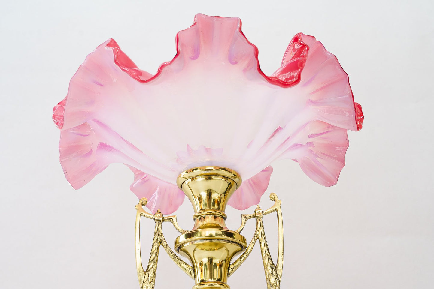 Brass Centerpiece with Original Opaline Glass Shade, 1908