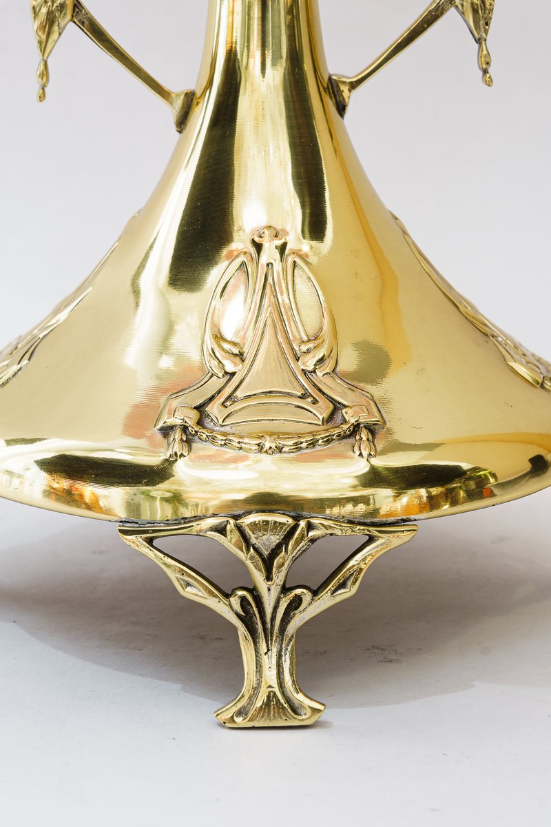 Brass Centerpiece with Original Opaline Glass Shade, 1908