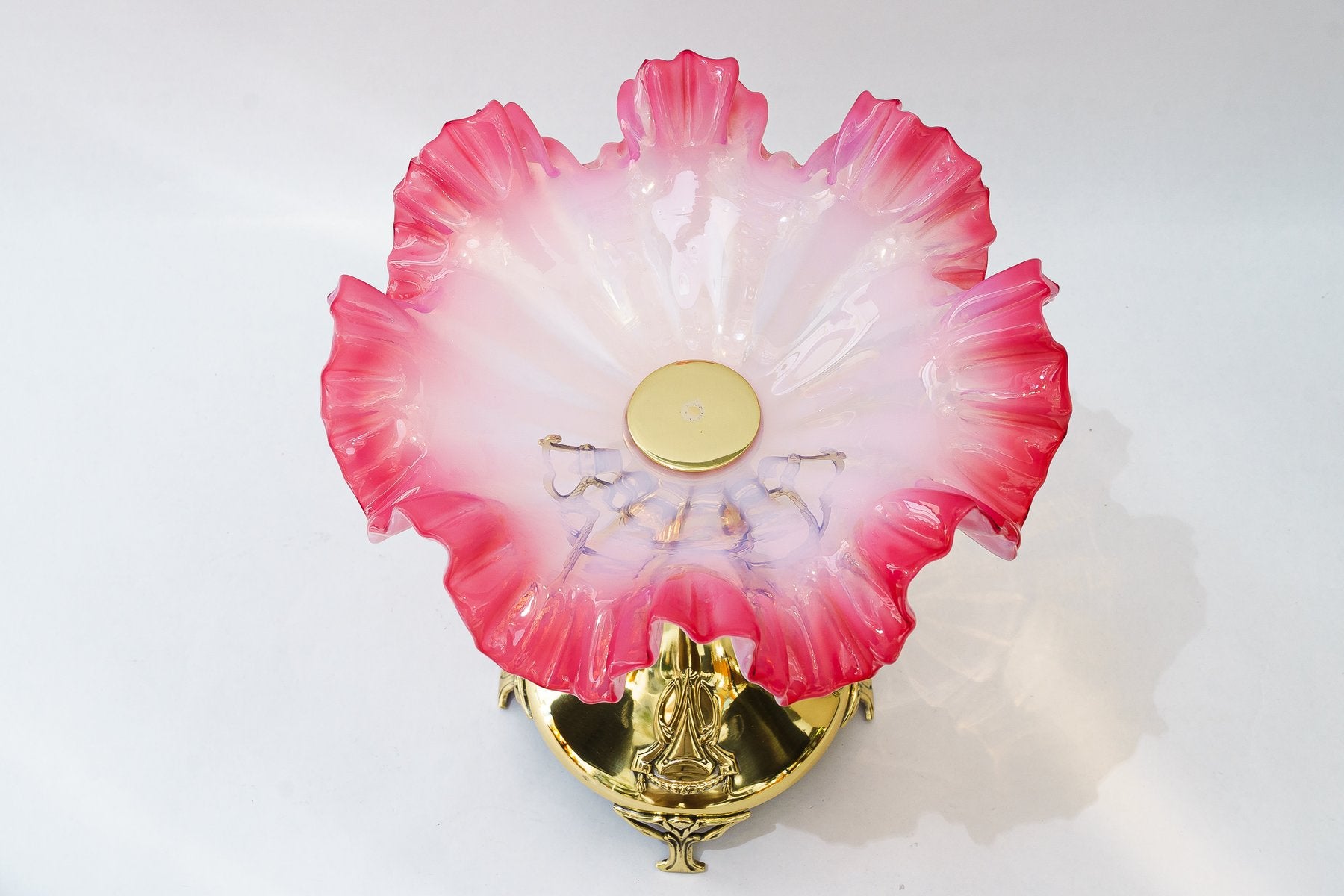 Brass Centerpiece with Original Opaline Glass Shade, 1908