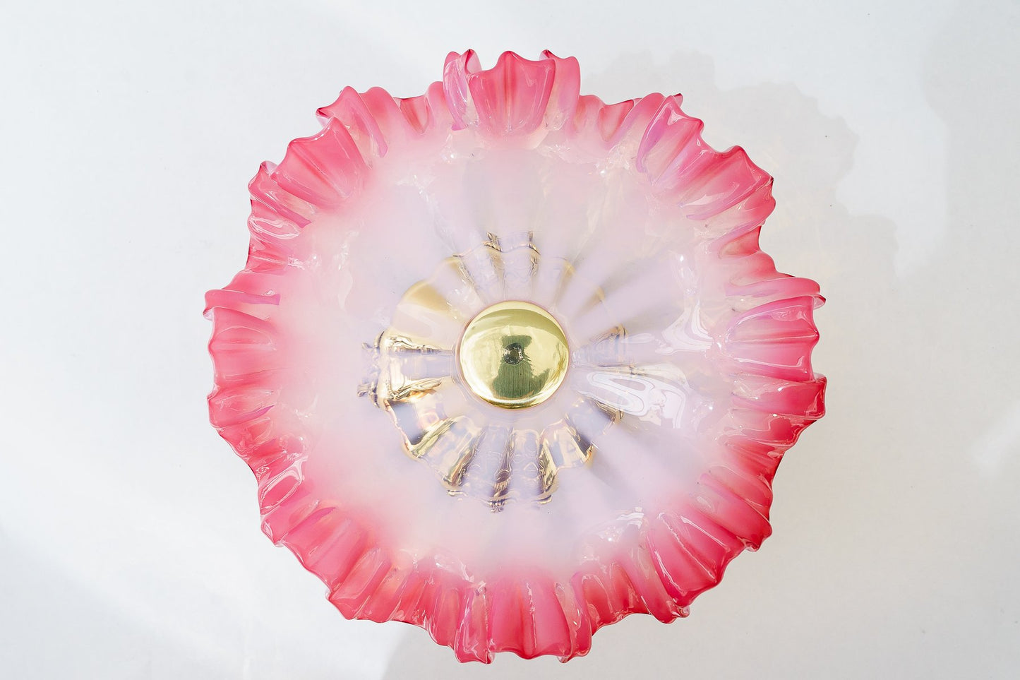 Brass Centerpiece with Original Opaline Glass Shade, 1908