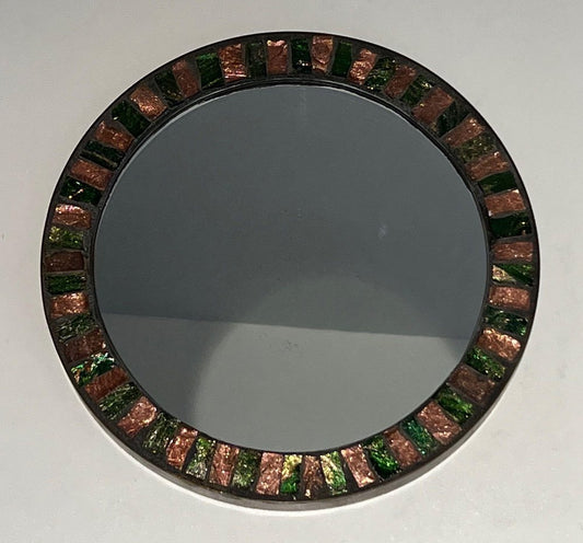 Brass & Ceramic Round Mirror, 1950s