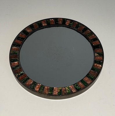 Brass & Ceramic Round Mirror, 1950s-BA-1619808