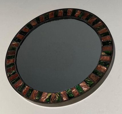 Brass & Ceramic Round Mirror, 1950s-BA-1619808