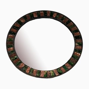 Brass & Ceramic Round Mirror, 1950s-BA-1619808