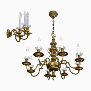 Brass Chandelier & Wall Light, 1900-TZ-1156919