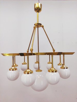 Brass Chandelier with 10 White Globe Lights-QLH-957994