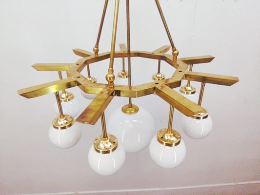 Brass Chandelier with 10 White Globe Lights-QLH-957994