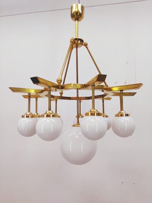 Brass Chandelier with 10 White Globe Lights-QLH-957994