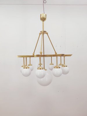 Brass Chandelier with 10 White Globe Lights-QLH-957994